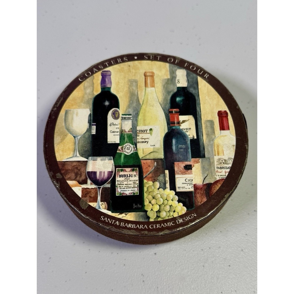 Santa Barbara Ceramic Design Ron King Wine Drink Coasters Set of 4‎ w/Box - Picture 7 of 9